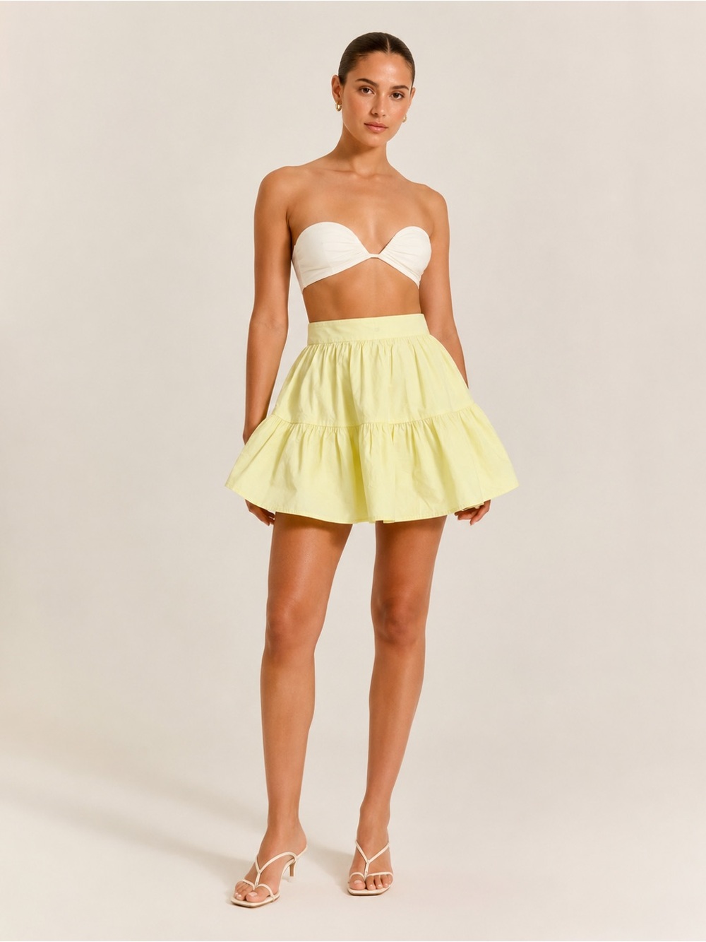 NWT STAUD Light Pastel Yellow Tiered Poplin Mini Skirt A-Line Size 0